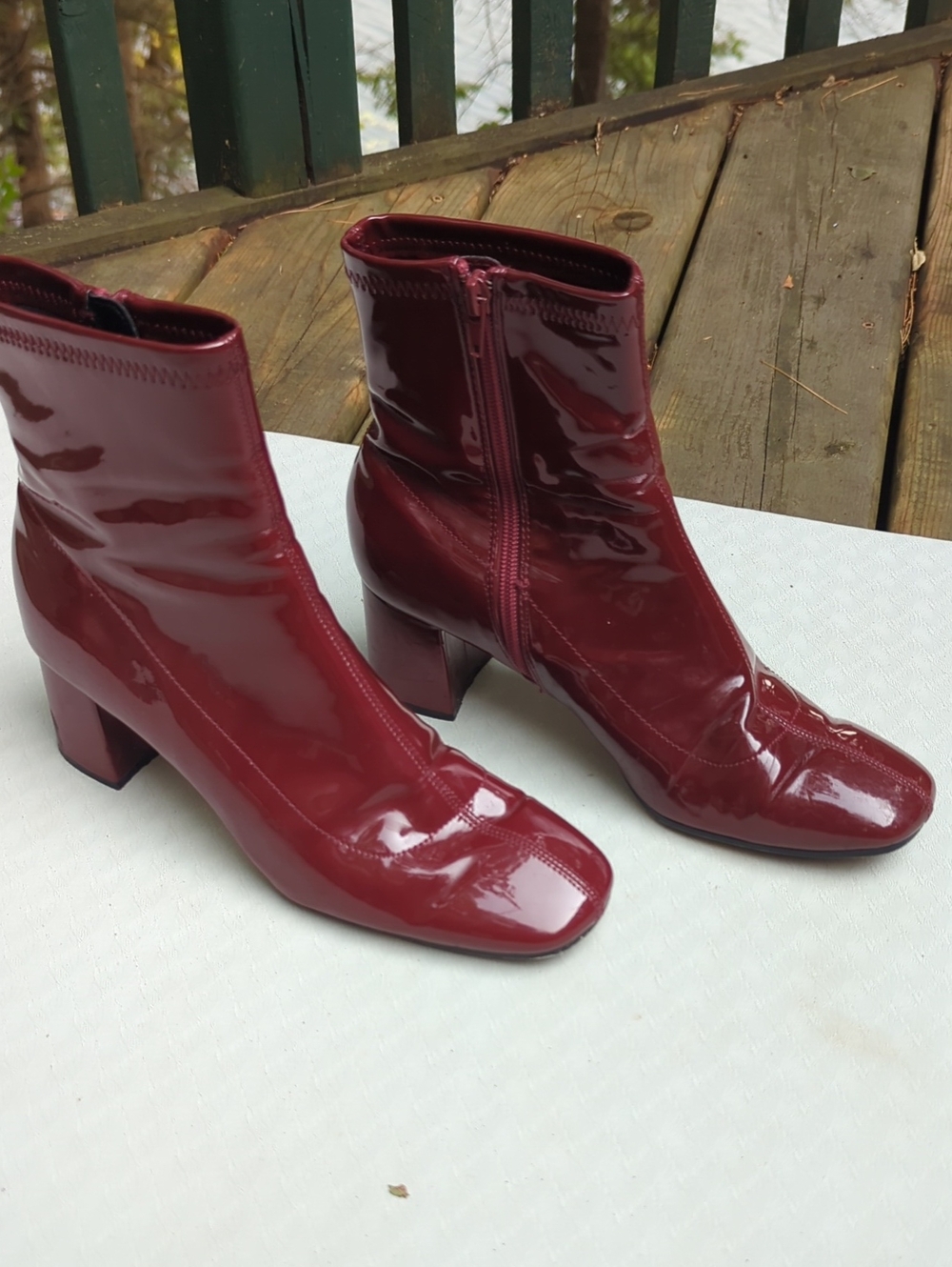 Shiny Red Zip Up Ankle Boots